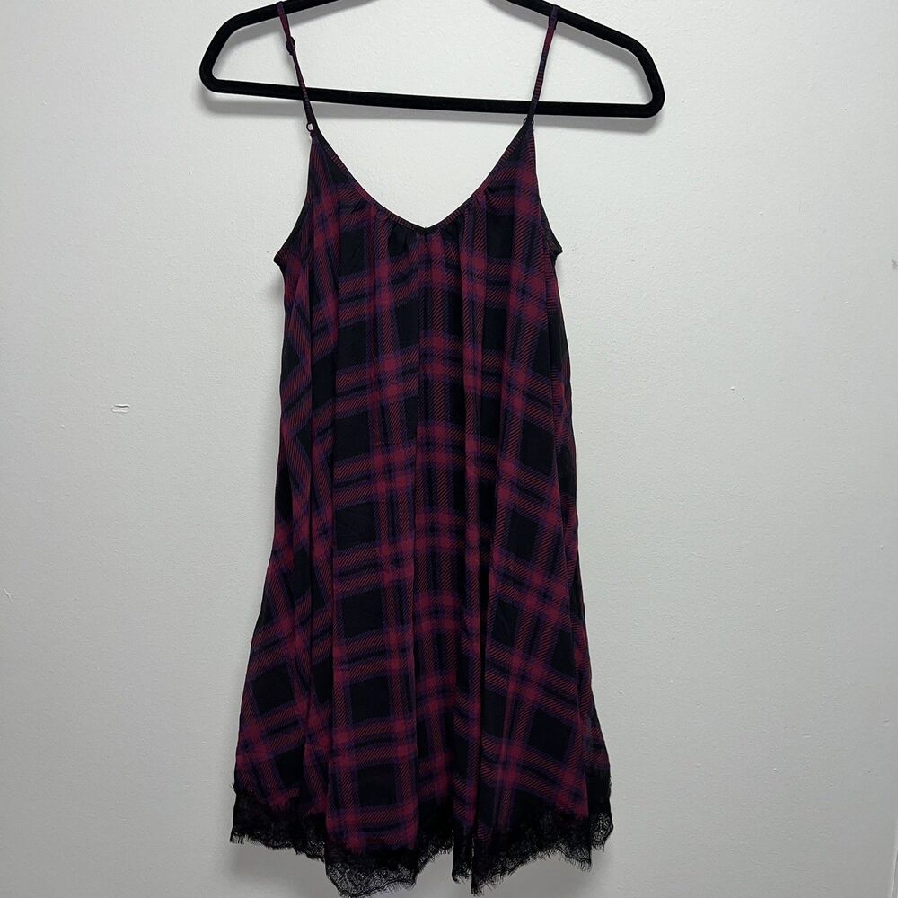 Express Womens Dress Camisole Shift Slip Dress XS Sleeveless Black Plaid Lace